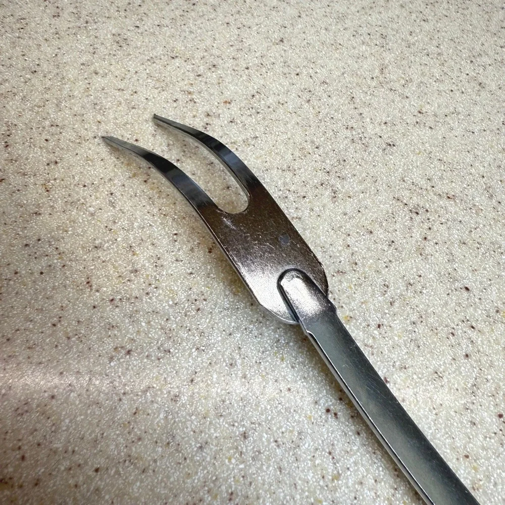 Vintage Ekco USA Meat Carving Fork Stainless‎ Steel Black Handle 2 Tine Tool
